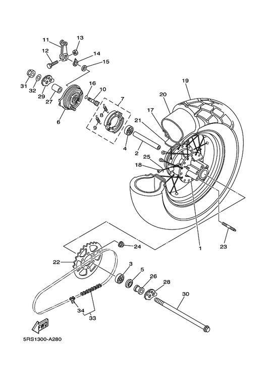 Yamaha 90387-17006 Collar — shown on the Rear Wheel parts diagram