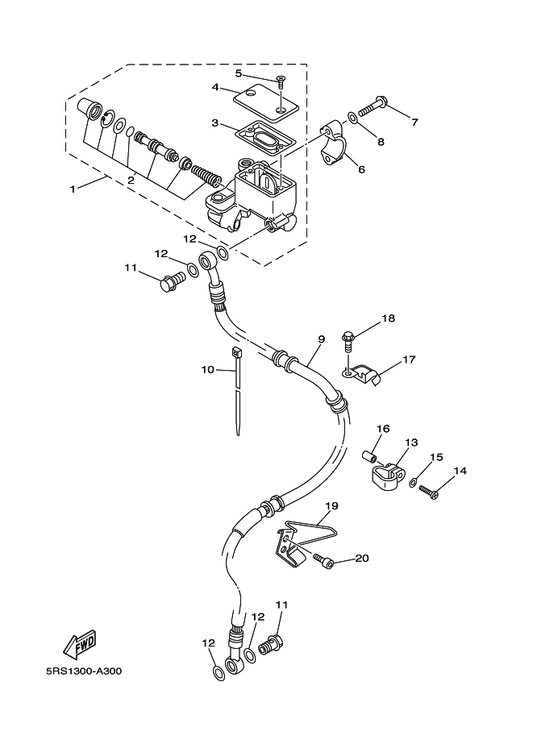 Yamaha 3TB-23467-01 Clamp — shown on the Front Master Cylinder parts diagram