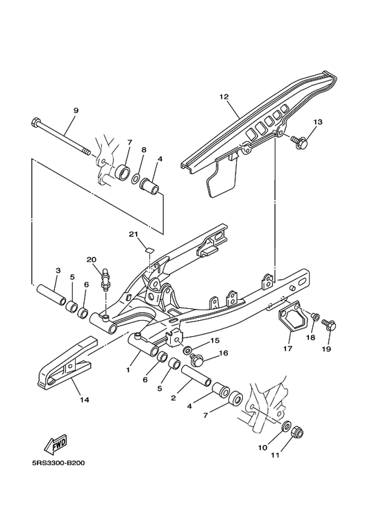 Yamaha 2JX-22141-00 Shaft, Pivot — shown on the Rear Arm parts diagram