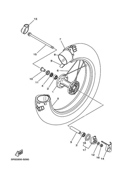 Yamaha 90387-15600 Collar — shown on the Front Wheel parts diagram