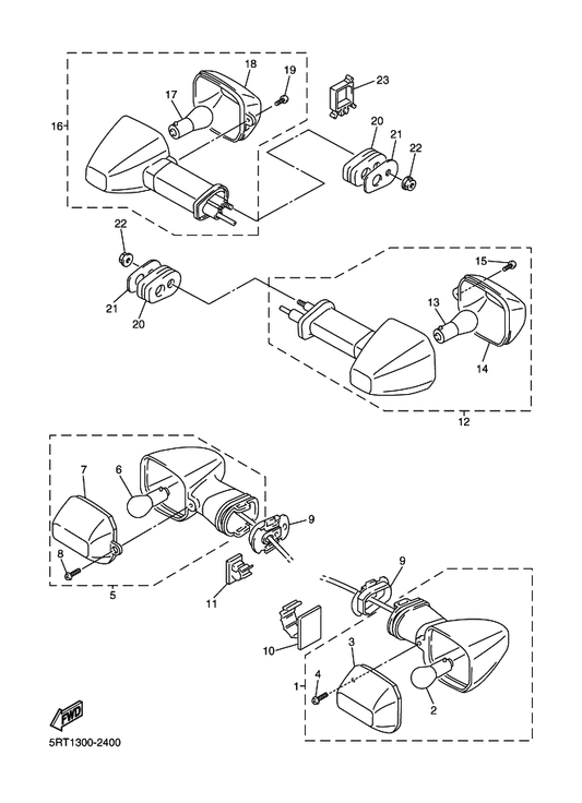 Yamaha 5DM-83310-00 Front Flasher Light Assy 1 — shown on the Flasher Light parts diagram