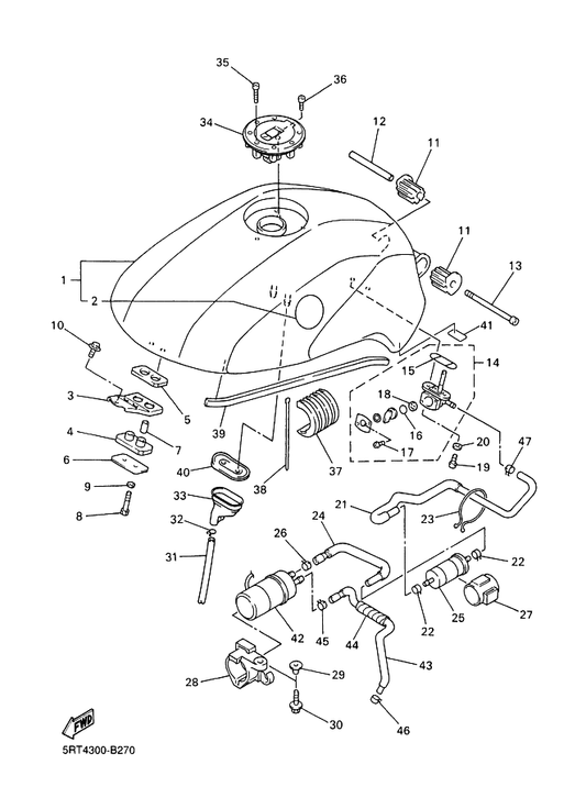 Yamaha 90119-06213 Bolt, With Washer — shown on the Fuel Tank parts diagram