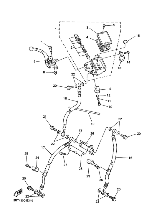 Yamaha 4HM-W2585-01 . Reservoir Cap Set — shown on the Front Master Cylinder parts diagram