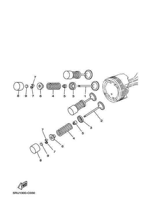 Yamaha 5RU-12113-00 Spring, Valve Inner — shown on the Valve parts diagram