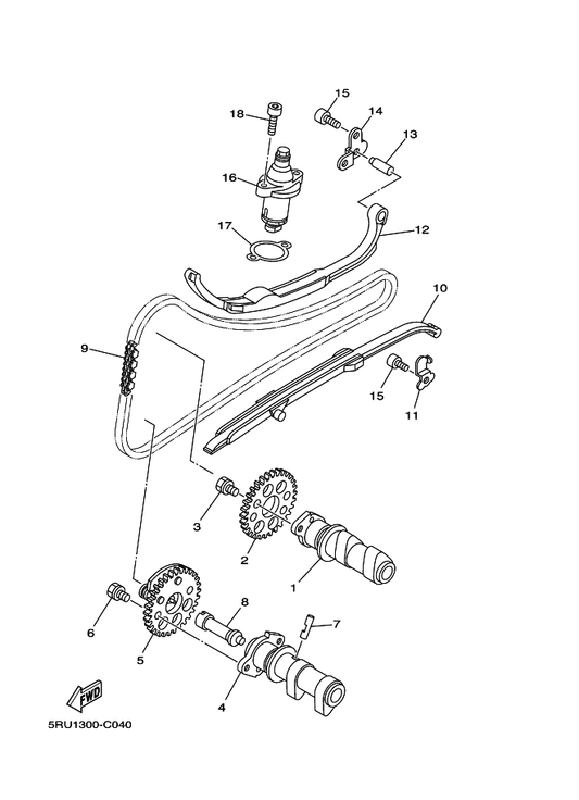 Yamaha 5VK-12290-00 Lever, Decompression Spring — shown on the Camshaft & Chain parts diagram
