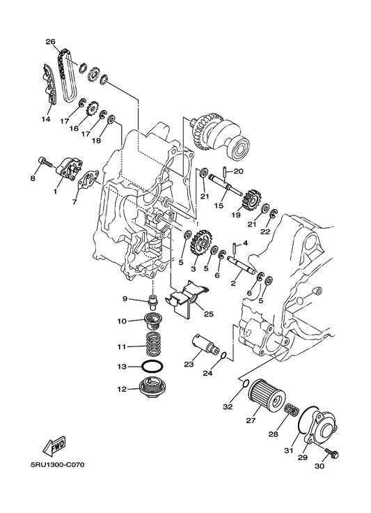 Yamaha 5RU-13440-00 Element Assy, Oil Cleaner — shown on the Oil Pump parts diagram