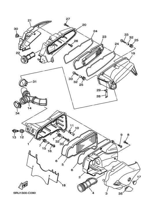 Yamaha 98907-05025 Screw, Bind — shown on the Intake 2 parts diagram