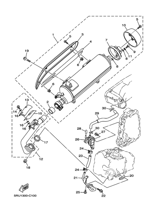 Yamaha 5RU-14799-00 . Cap — shown on the Exhaust parts diagram