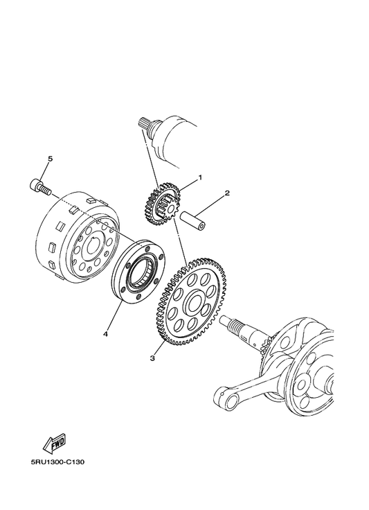 Yamaha 5RU-15590-00 Starter One-Way Assy — shown on the Starter parts diagram