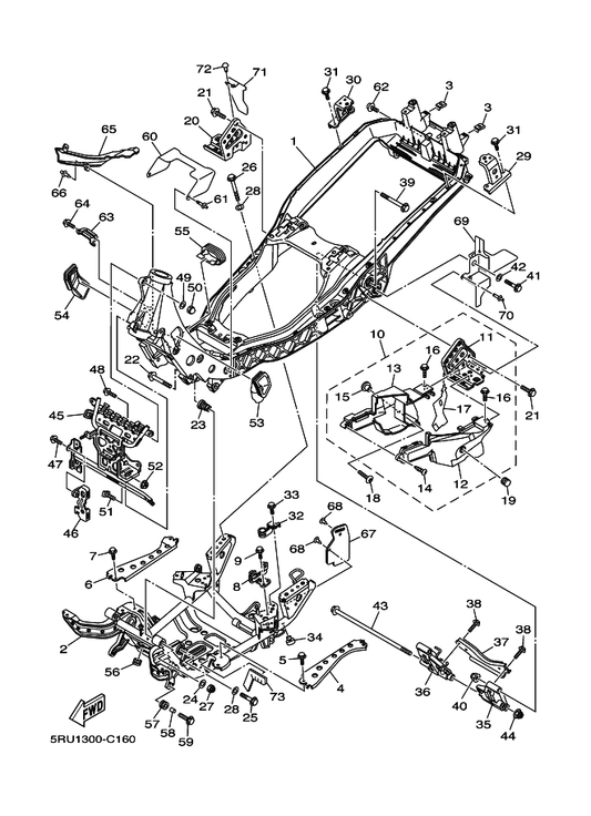 Yamaha 90105-10747 Bolt, Flange — shown on the Frame parts diagram