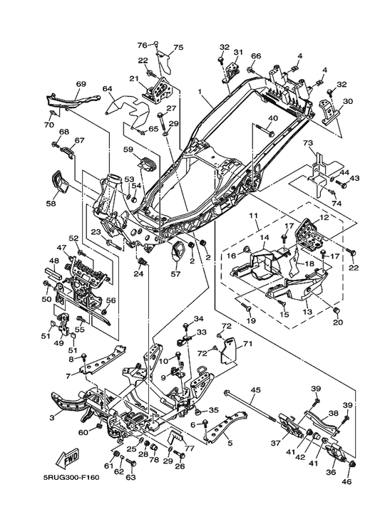 Yamaha 90176-10009 Nut, Cap — shown on the Frame parts diagram