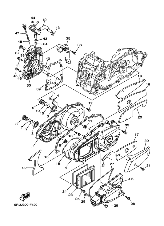 Yamaha 371-11167-01 . Pipe, Breather 2 — shown on the Crankcase Cover 1 parts diagram