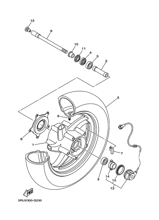 Yamaha 90560-15255 Spacer — shown on the Front Wheel parts diagram