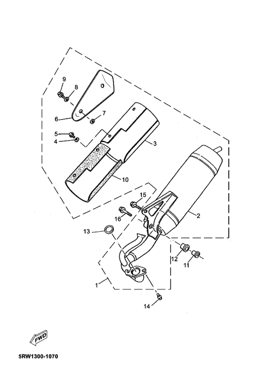 Yamaha 9760M-06210 . Screw, Pan Head With Washer — shown on the Exhaust parts diagram
