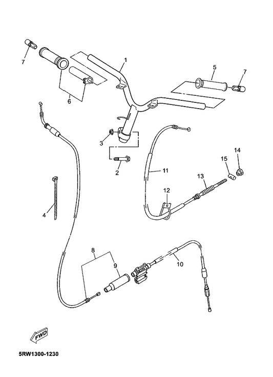 Yamaha 5RW-F6110-00 Handle Comp. — shown on the Steering Handle & Cable parts diagram