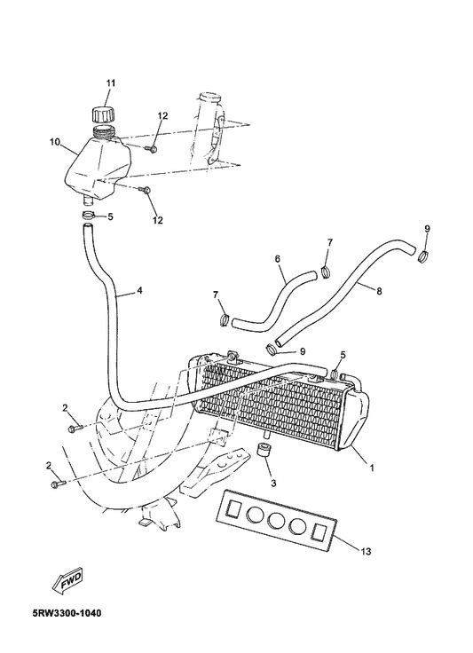 Yamaha 5RW-F1646-00 Band — shown on the Radiator & Hose parts diagram