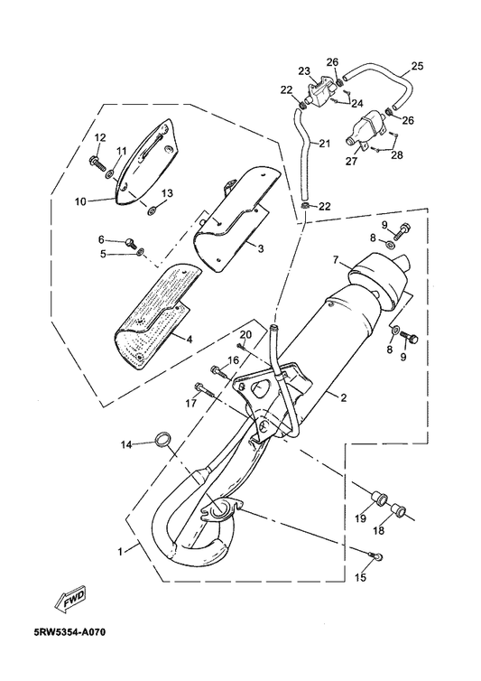 Yamaha 9890M-06008 . Screw, Bind — shown on the Exhaust parts diagram