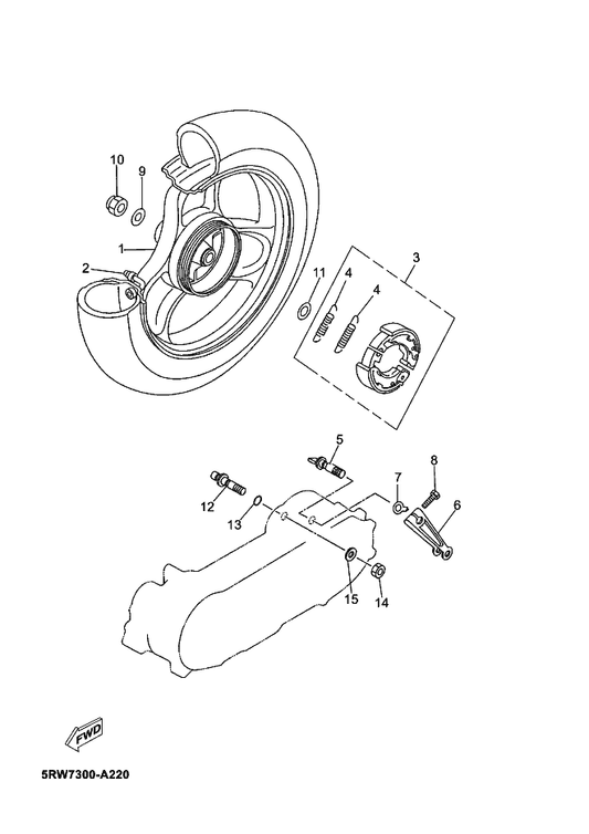 Yamaha 2JL-W253E-20 Brake Shoe Kit — shown on the Rear Wheel parts diagram