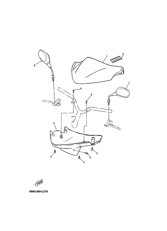 Yamaha 5RW-F6280-00 Rear View Mirror Assy (Left) — shown on the Cowling 1 parts diagram