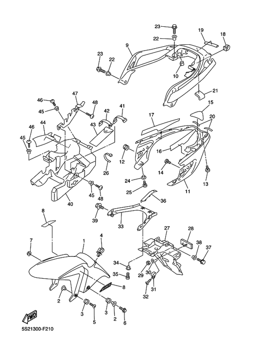 Yamaha 4S8-21511-00-P0 Fender, Front — shown on the Fender parts diagram