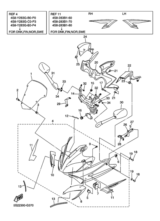 Yamaha 4S8-26280-00 Rear View Mirror Assy (Left) — shown on the Cowling 1 parts diagram