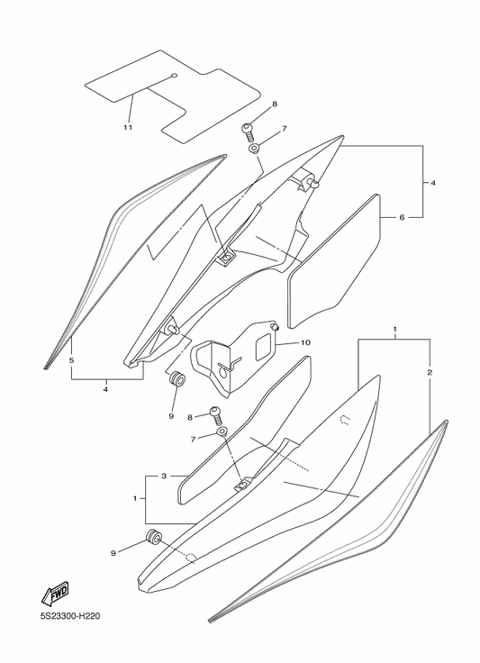 Yamaha 5VX-21720-A0-P2 Side Cover Assy 2 — shown on the Side Cover parts diagram