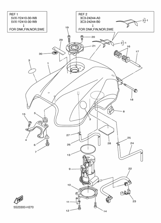 Yamaha 5VX-Y2410-30-W9 Fuel Tank Comp. — shown on the Fuel Tank parts diagram