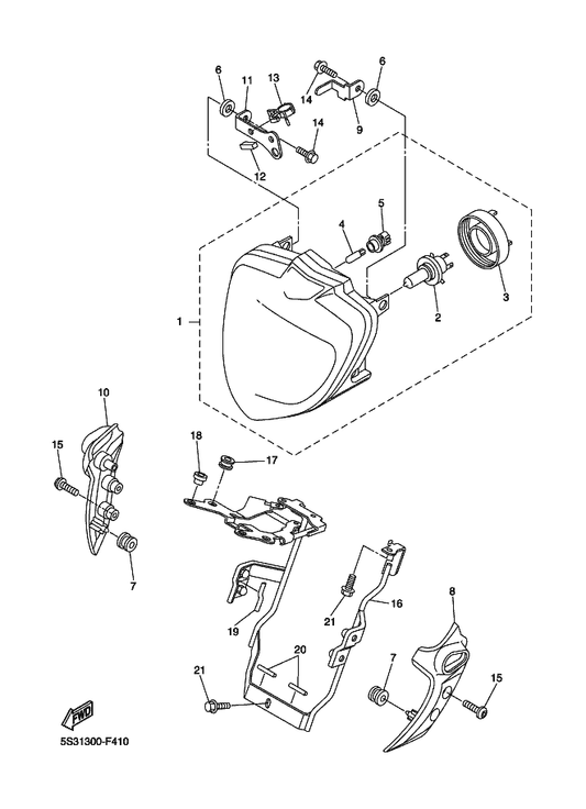 Yamaha 5S3-23174-00 Stay, Headlight — shown on the Headlight parts diagram