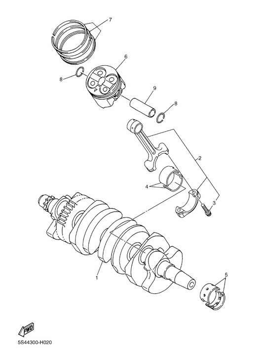 Yamaha 20S-11411-00 Crankshaft — shown on the Crankshaft & Piston parts diagram
