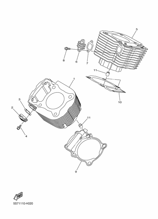 Yamaha 5S7-11352-00 Gasket, Cylinder 2 — shown on the Cylinder parts diagram