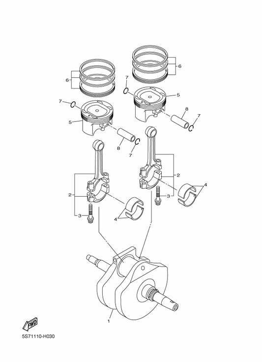 Yamaha 5S7-11603-00 Piston Ring Set (Std) — shown on the Crankshaft & Piston parts diagram