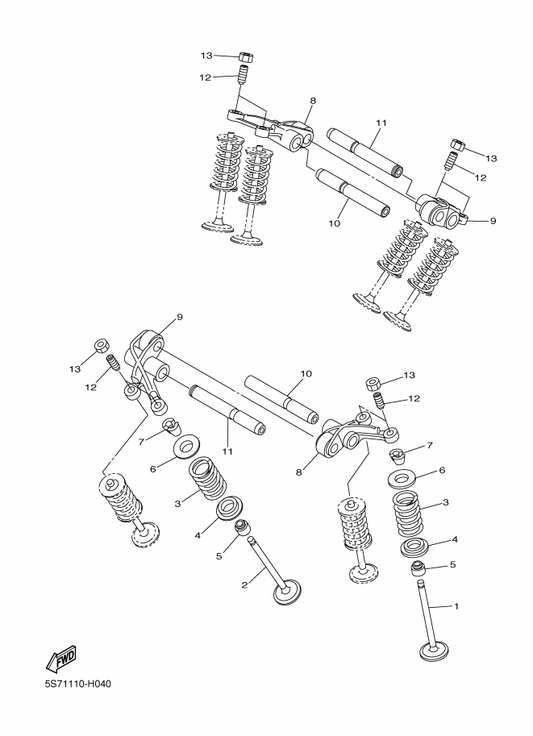 Yamaha 5S7-12146-00 Shaft, Rocker — shown on the Valve parts diagram