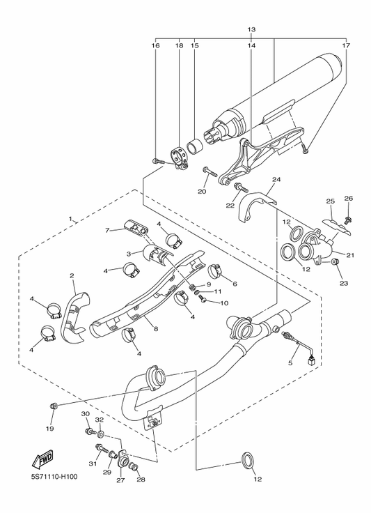 Yamaha 90176-08006 Nut, Crown — shown on the Exhaust parts diagram