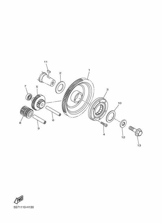 Yamaha 5S7-15515-00 Gear 3 — shown on the Starter parts diagram