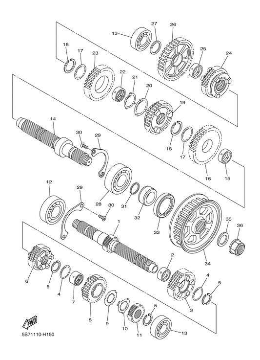 Yamaha 5S7-17251-00 Gear, 5Th Wheel (25T) — shown on the Transmission parts diagram