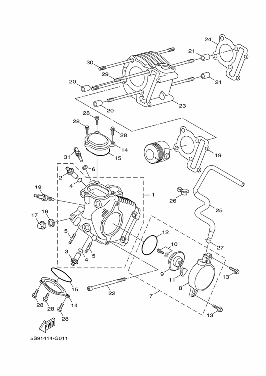 Yamaha 5ML-E1181-00 Gasket, Cylinder Head 1 — shown on the Cylinder parts diagram