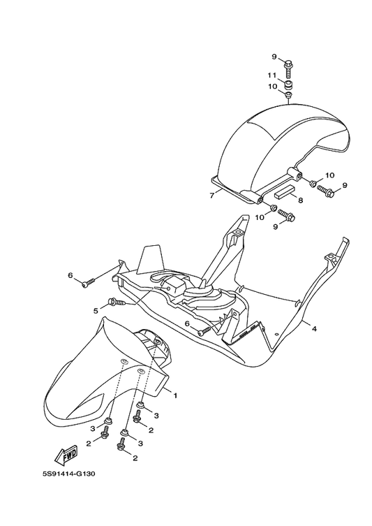 Yamaha 5S9-F1511-01 Fender, Front — shown on the Front Fender parts diagram