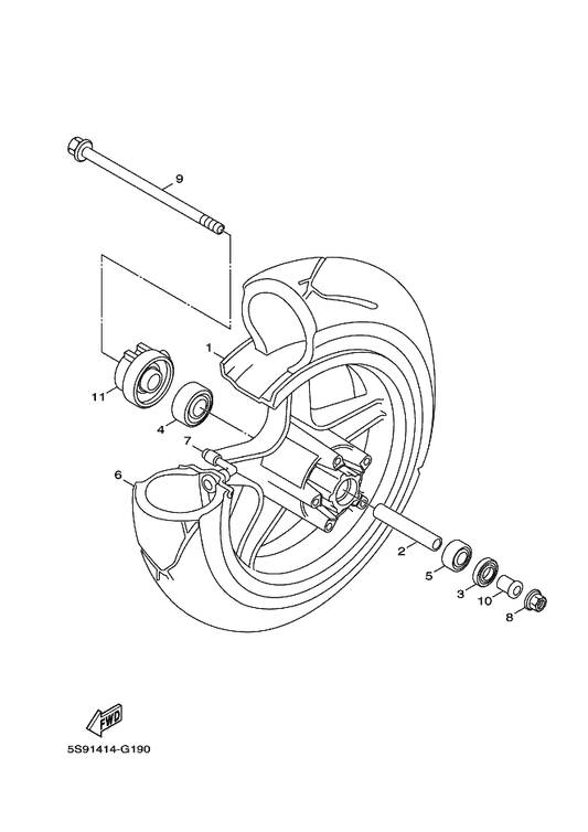 Yamaha 90387-12852 Collar — shown on the Front Wheel parts diagram