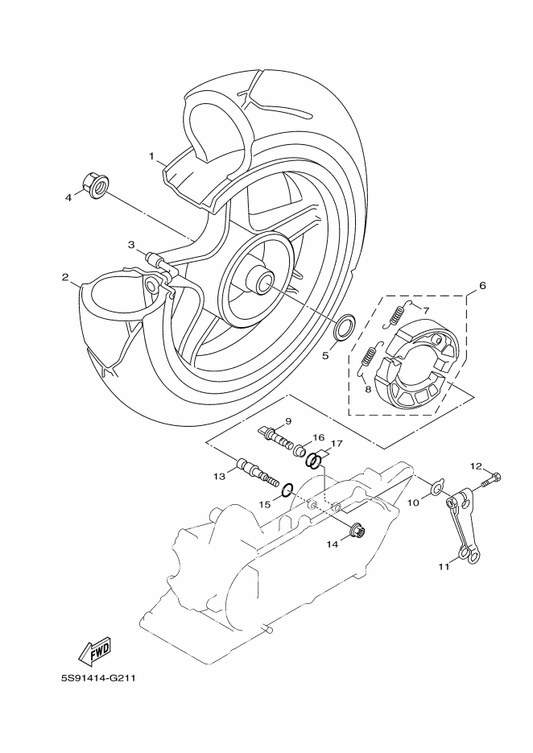 Yamaha 5ML-F5377-00 Collar, Wheel — shown on the Rear Wheel parts diagram