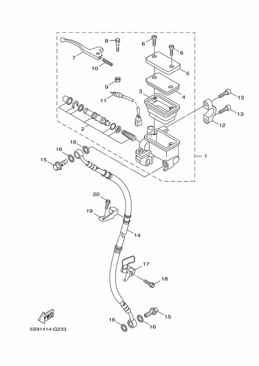 Yamaha 1DN-H3922-00 . Lever 2 — shown on the Front Master Cylinder parts diagram