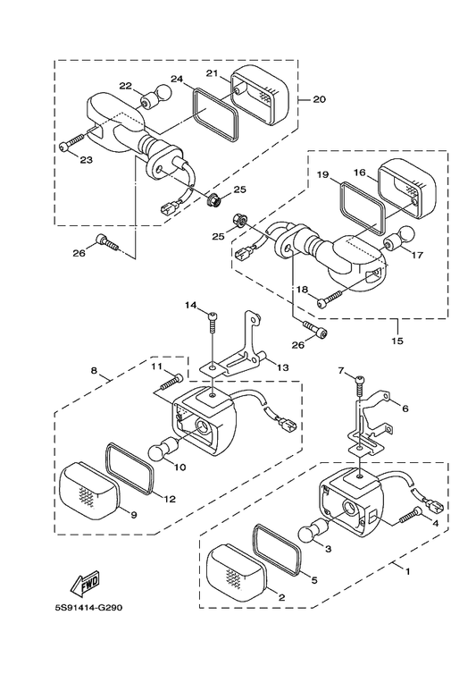 Yamaha 5S9-H3318-00 Stay, Flasher 1 — shown on the Flasher Light parts diagram