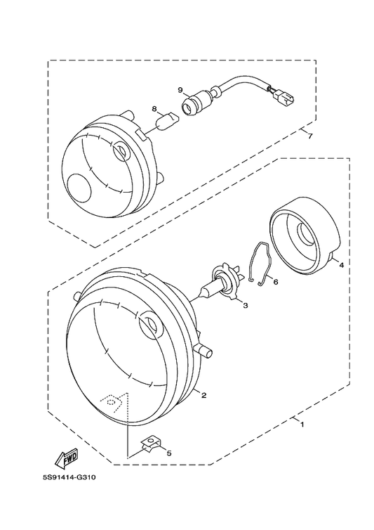 Yamaha 5S9-H4334-00 . Nut, Adjusting — shown on the Headlight parts diagram