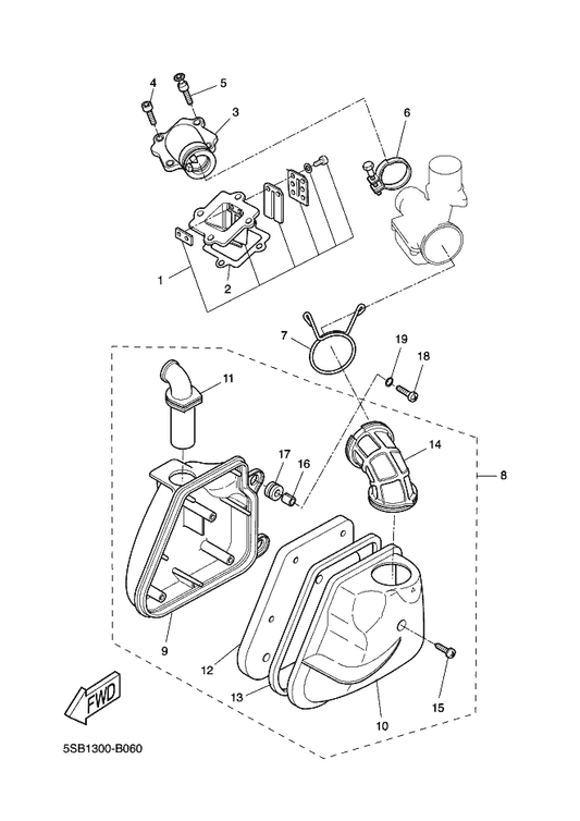 Yamaha 5BR-E4410-30 Air Cleaner Assy. — shown on the Intake parts diagram