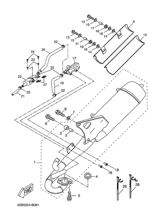 Yamaha 3WG-E4766-00 Washer, Protector — shown on the Exhaust parts diagram