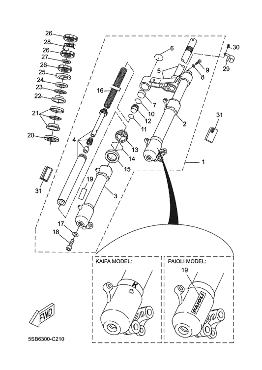Yamaha 4TD-F3141-00 . Spring, Front Fork — shown on the Front Fork parts diagram