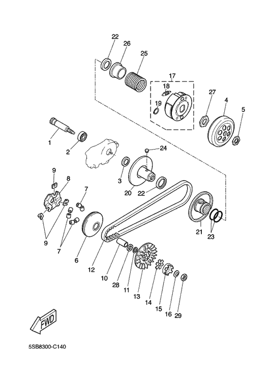 Yamaha 5PE-E7654-00 Spacer 1 — shown on the Clutch parts diagram