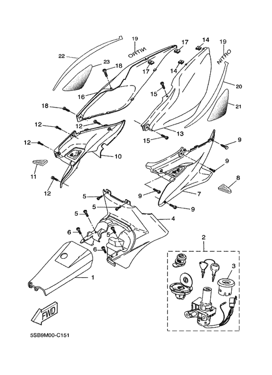 Yamaha 5BR-F1711-10 Cover, Side 1 — shown on the Side Cover parts diagram