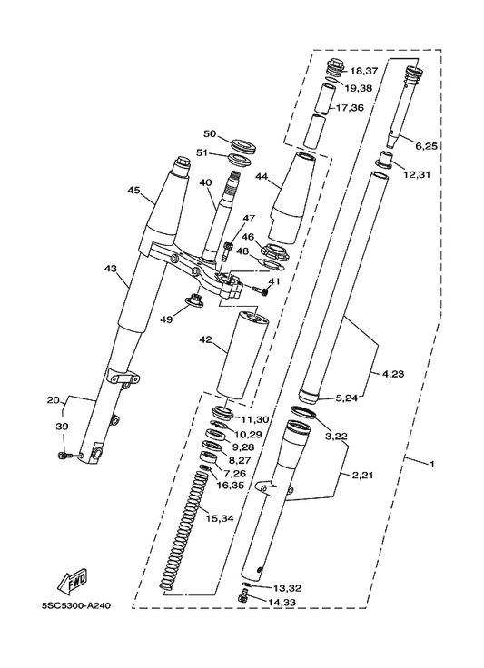 Yamaha 1D0-23111-00 . Bolt, Cap — shown on the Front Fork parts diagram