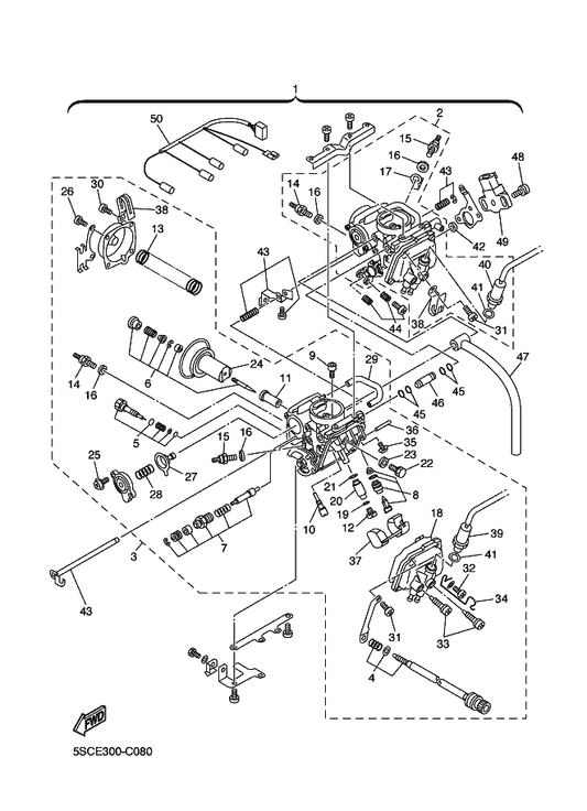 Yamaha 4TR-14987-00 . Hose — shown on the Carburetor parts diagram
