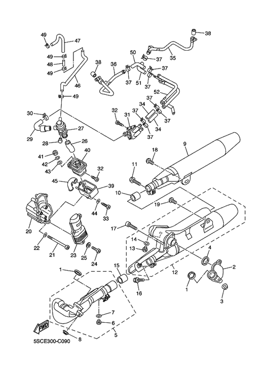 Yamaha 5BN-14882-00 Hose, Bend 2 — shown on the Exhaust parts diagram